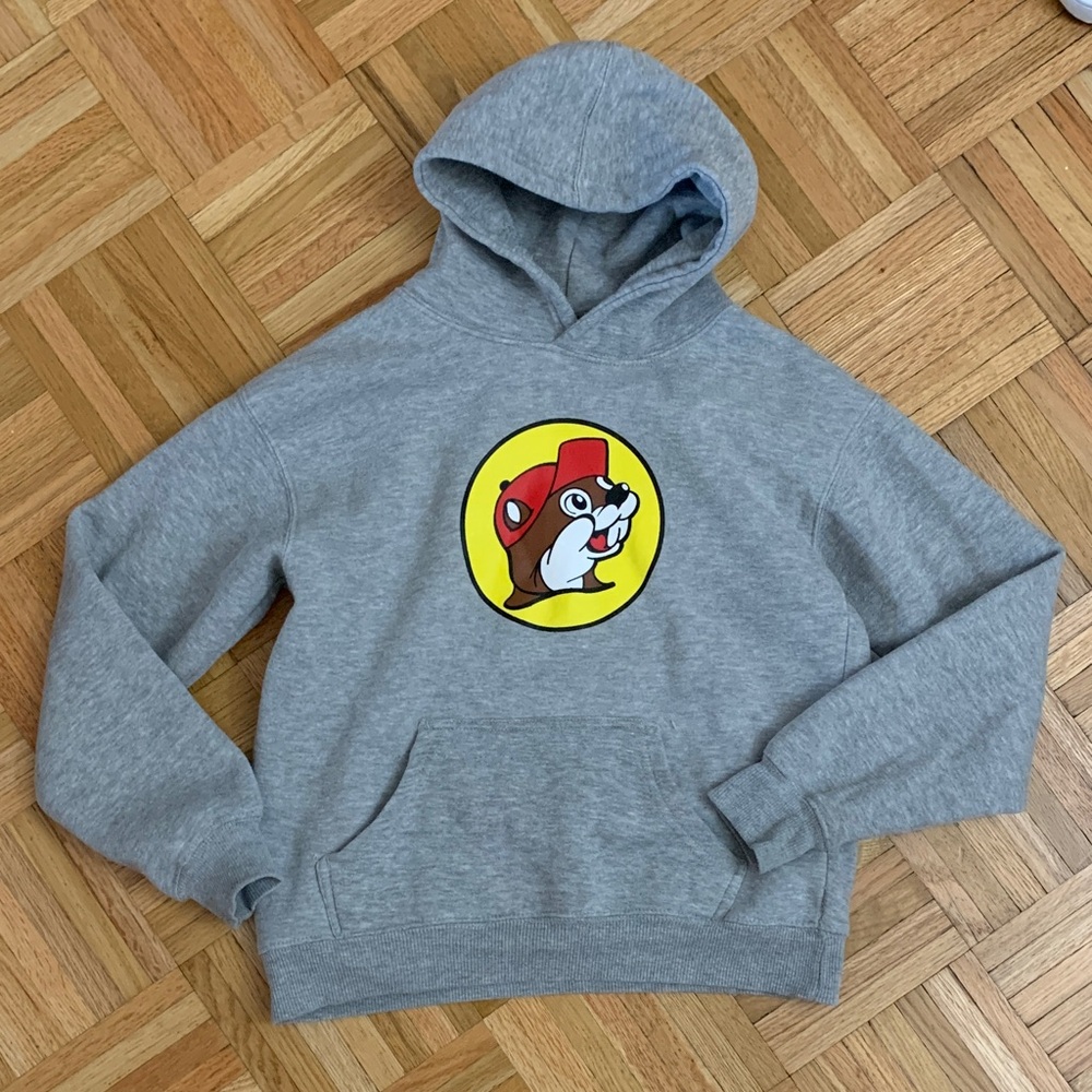 BUC-EE’S - EUC - Gray Hoodie Sweatshirt with Iconic Beaver Logo - YOUTH MEDIUM